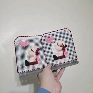 Vintage Cross Stitch Book Ends Amish Girl Farmhouse Retro Boho Country Grandma